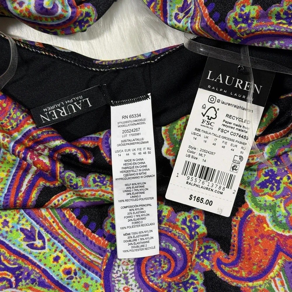 Lauren Ralph Lauren Women's Size 14 Paisley Halter Cut Out One Piece Swimsuit